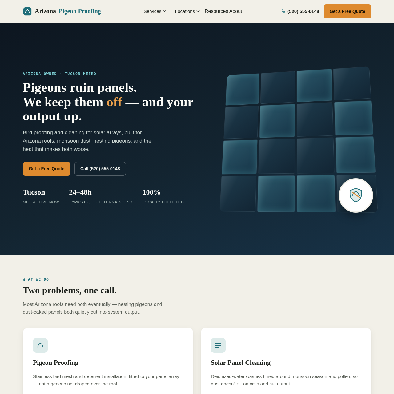 Screenshot of www.arizonapigeonproofing.com